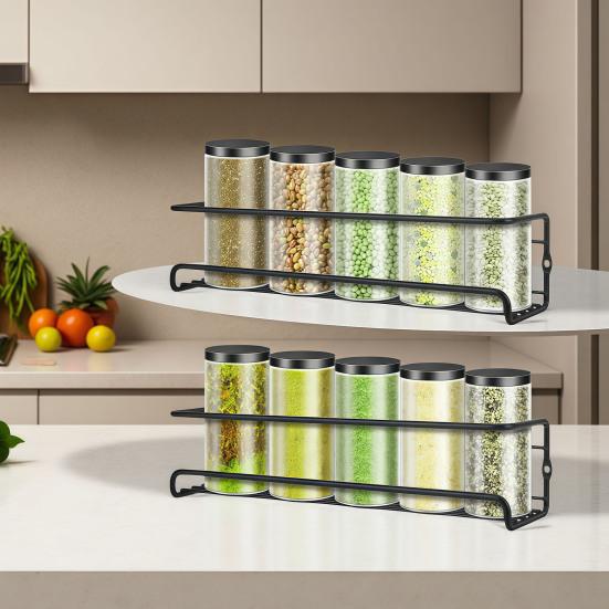 2Pcs Wall Mounted Storage Rack Easy Installation Space Saving Kitchen Organizer Carbon Steel Refrigerator Side Spice Rack