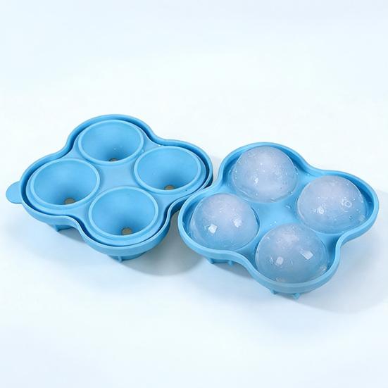 Silicone Ice Ball Mold 4-Cavity Large Sphere Tray for Whiskey Summer Drinks Easy-Release Food-Grade Ice Cube Maker Reusable Cocktail Freeze Tray
