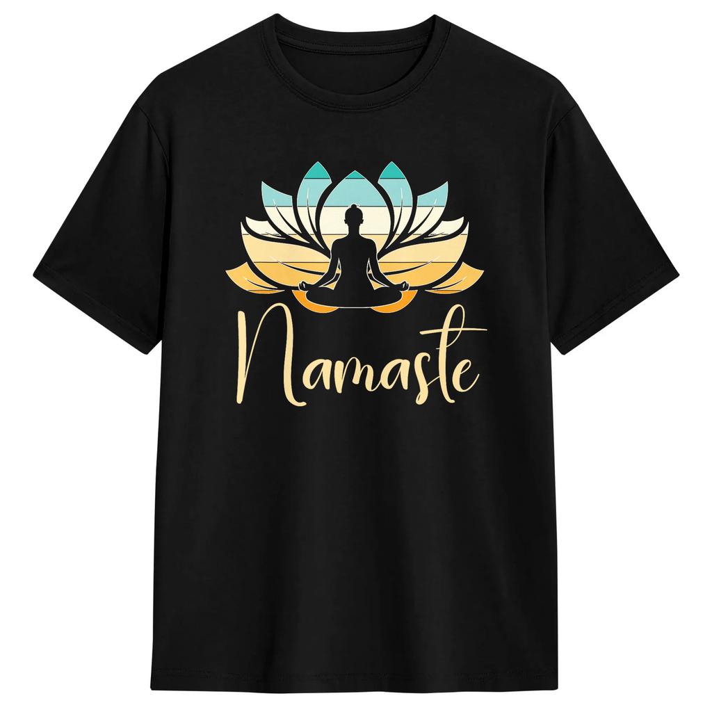 Lotus Flower Yoga Meditation Breathe Cotton Tshirt For Adult Summer Vintage Tshirts Harajuku Tee Shirt Oversized Print Clothes