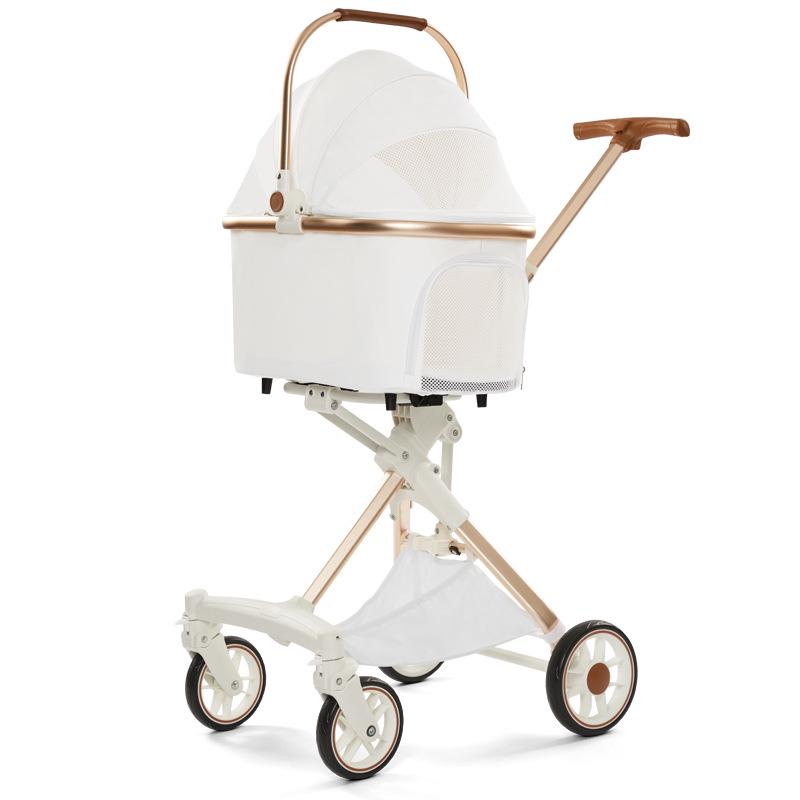Stilvoller weißer PU-Leder-Haustierkinderwagen: Abnehmbares Design für Hunde und Katzen unter 30 Pfund