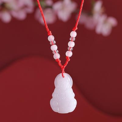 White Jade Guanyin Buddha Pendant Red Rope Necklace Safe Pendant Men's Necklace Women's Necklace