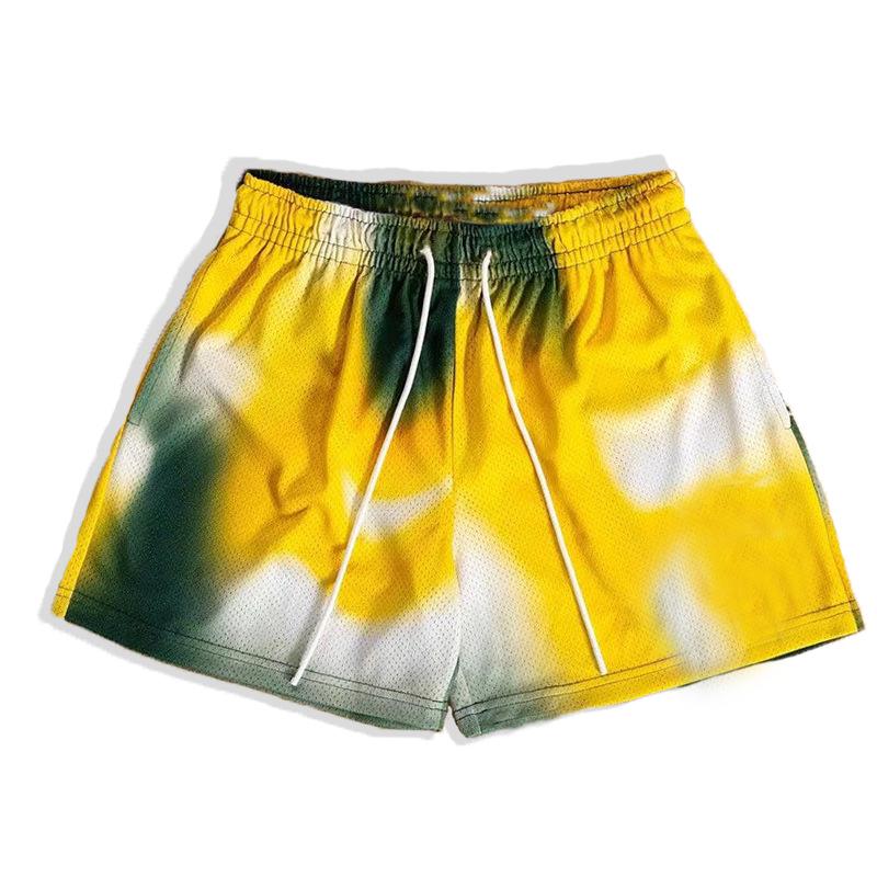 

Новые мужские американские модные сетчатые спортивные шорты: Бег трусцой, Баскетбол, Фитнес, Свободный крой с 4 точками, Дизайн выше колена Extra Large жёлтый/белый