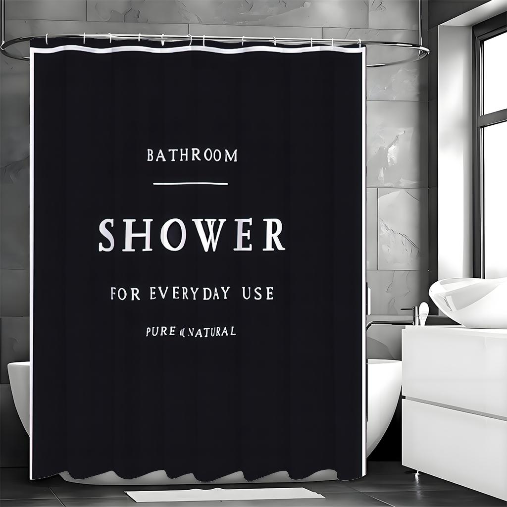 Minimalist English White Black Shower Curtain, Bathroom Decorative Shower Curtain, Waterproof Shower Curtain with Hooks