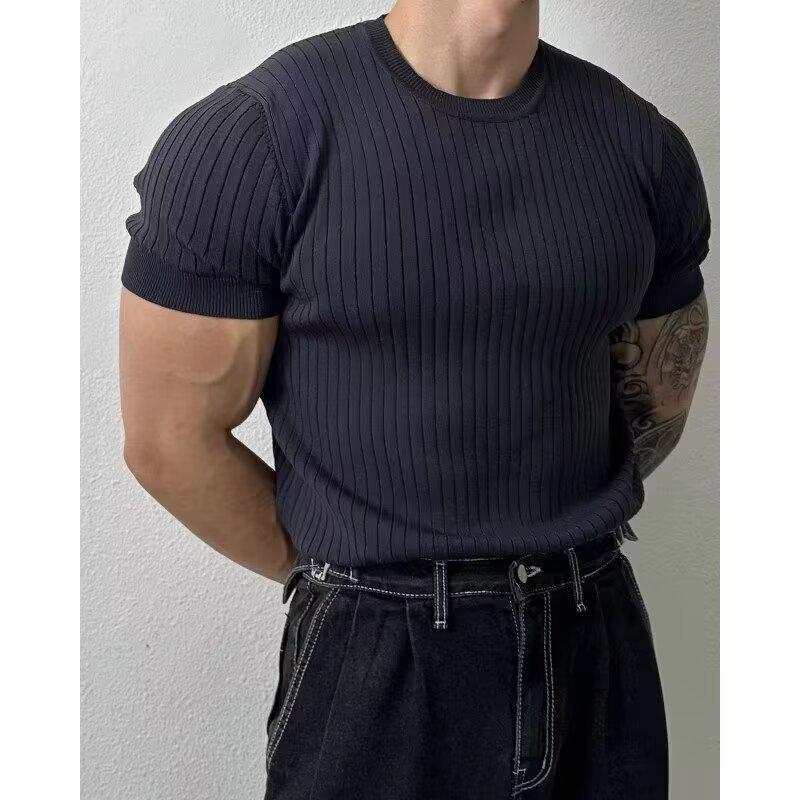 Men's Summer Slim Fit Polo Shirt - Korean Style, Turn-Down Collar, Solid Color, Casual Thin Knit