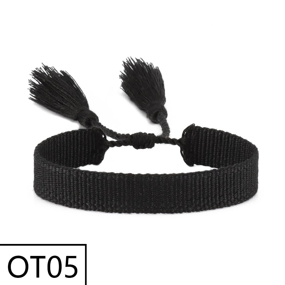 European & American Style Woven Bracelet - Solid Color, 1.3cm, Handmade Tassel, Fashionable Polyester Hand Rope for Women