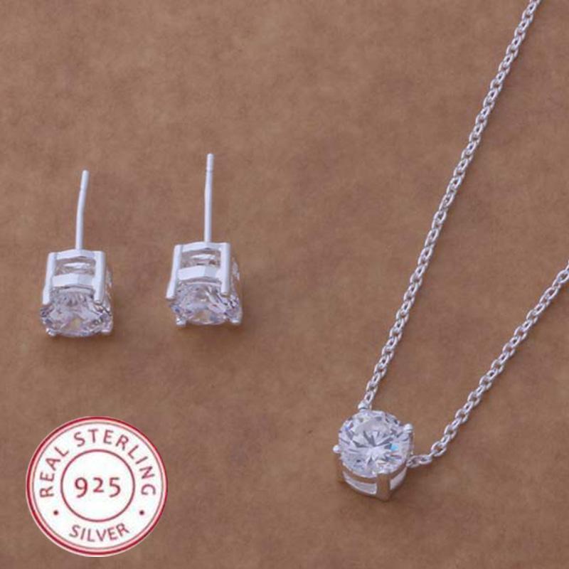 Original 925 Sterling Silver Set High Quality Necklace Earring Chain Fashion Jewelry For Women Wedding Birthday Gift