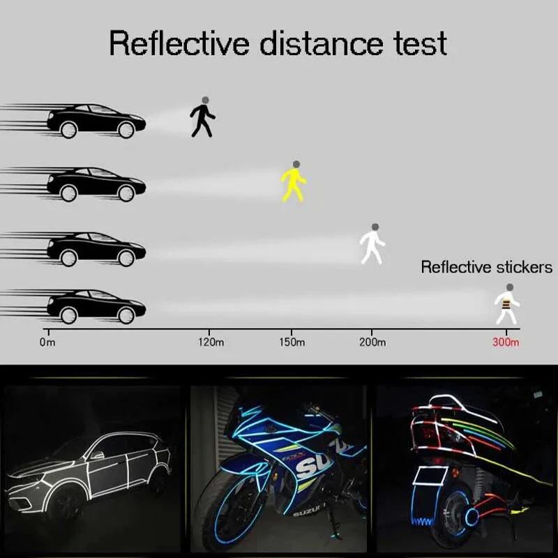1cmx8m Bike Stickers Reflective Tape Fluorescent Safety Warning Strips MTB Cycling Tapes for Bicycle Helmet Motorcycle Scooter
