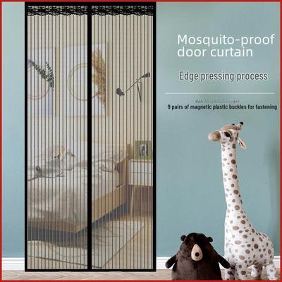 Magnetic Summer Mesh Door Curtain - Stripe Design, No-Drill, Anti-Mosquito with Fasteners