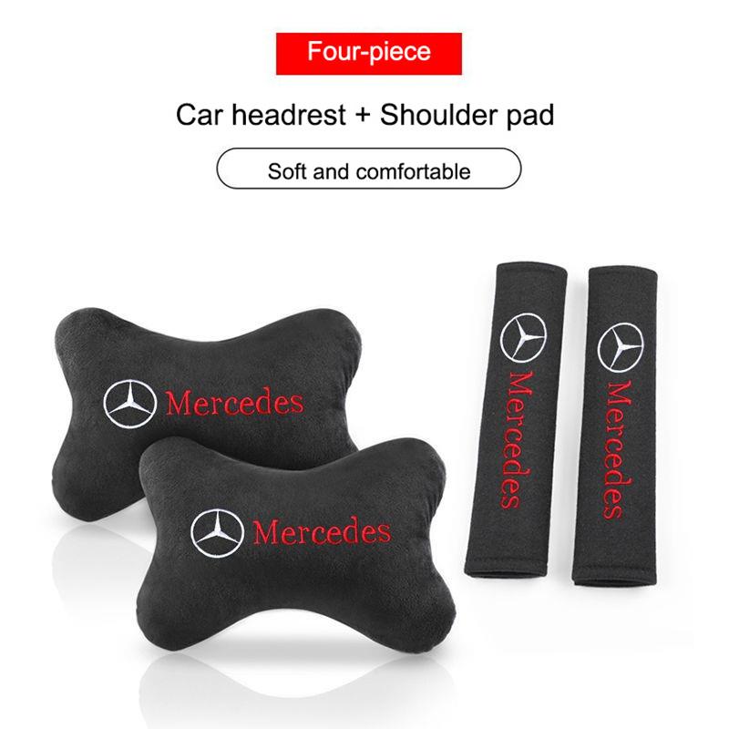 Embroidery Car Seat Head Neck Rest Cushion Headrest Pillow Seat Belt Pad For Benz AMG W205 C300 W203 W206 W108 W124 W126 Sticker QP1