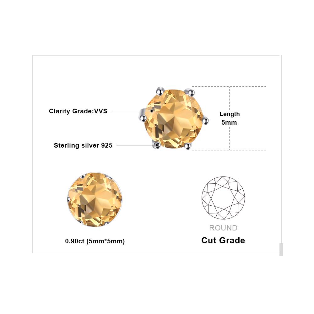 JewelryPalace Round Natural Yellow Citrine 925 Silver Stud Earrings for Women Statement Fashion Gemstone Jewelry Gift