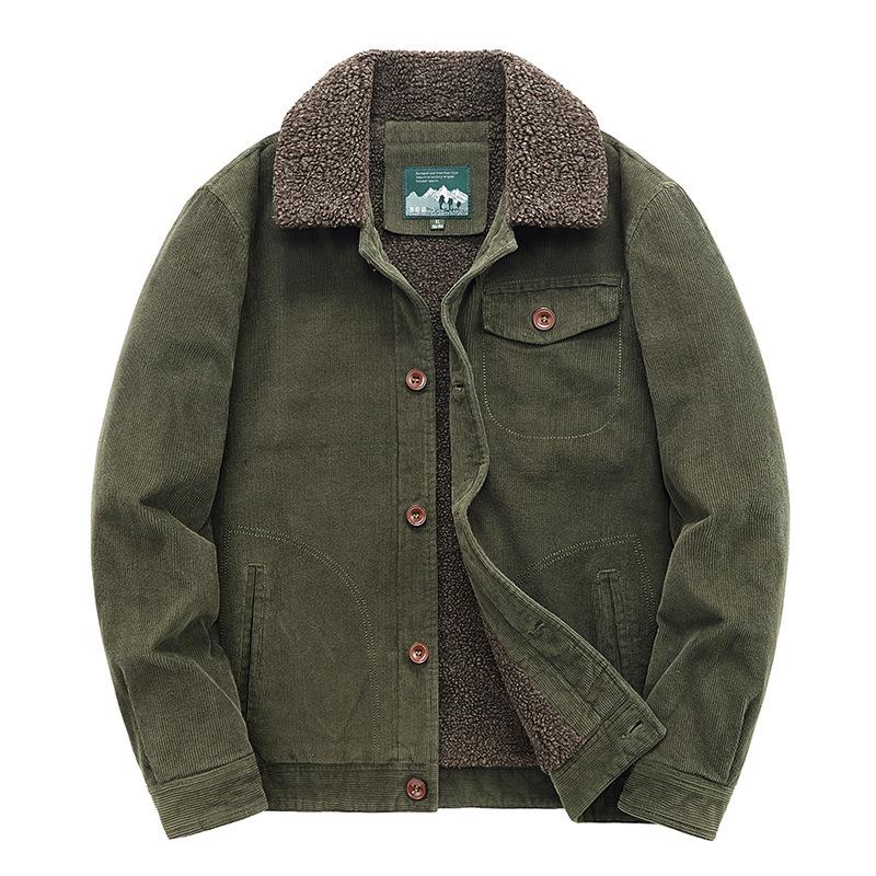 Autumn and winter piled thickened cotton-padded lamb wool jacket men's casual tooling cotton-padded vintage corduroy jacket