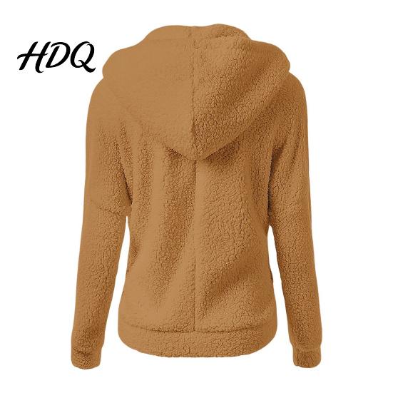 Casual Warm Jacket Women Full Zip Fleece Hoodie Solid Color Hooded for Coat with Pockets Fall Winter Loose Fit Daily Wear
