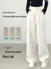 White Linen Loose-Fit Old Money Style Women’s Elastic Waist Wide-Leg Trousers, Casual Spring 2026 Collection