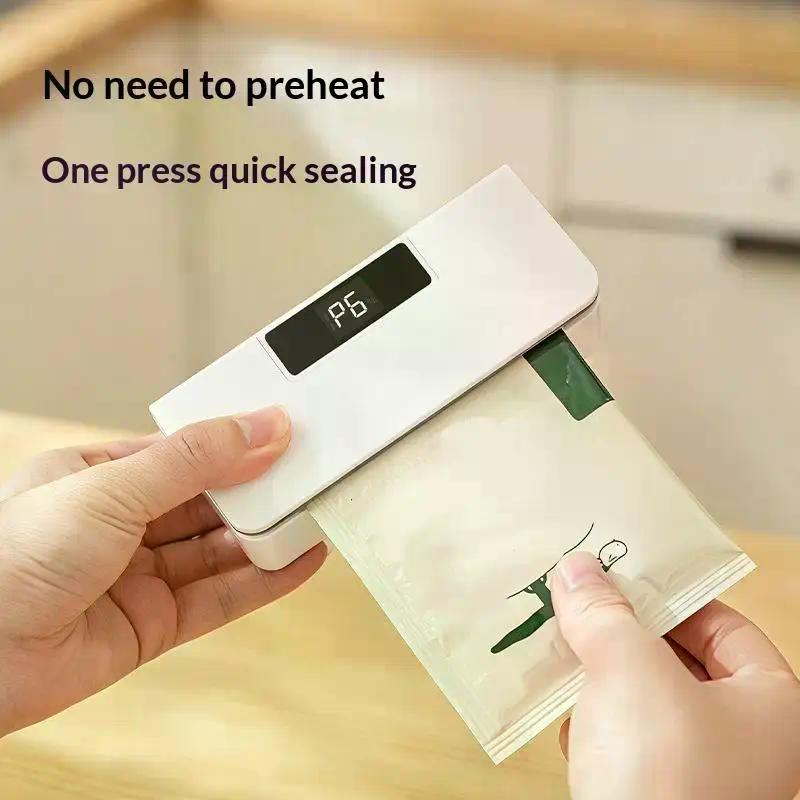 2 In 1 Mini Bag Sealer Rechargeable Heat Seal With Cutter Magnet Resealer Machine For Plastic Snack Bags