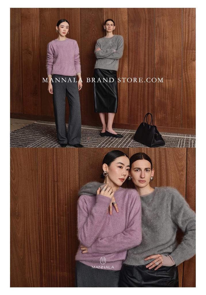 Classic Round Neck Cashmere Sweater - Autumn/Winter, Short, Brushed Wool, Flocked, Simple Design.