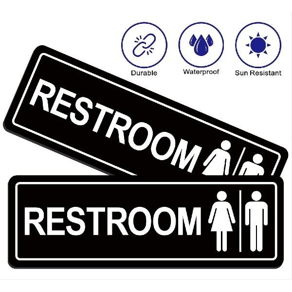 Restroom Sign – Commercial Restroom Sign (2-Pack) – Made From Premium Durable Frosted Acrylic Material, Super Strong Self-Adhesive, Quick And