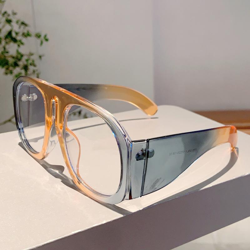 New Oversized Square Wide Leg Anti Blue Light Eyeglasses Women Vintage Red Patchwork Computer Glasses Frame Ladies Sexy Shades