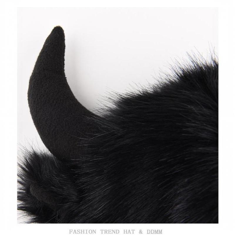 Sombrero Unisex de Búfalo Bisonte Peludo con Cuernos Grueso Cortavientos Cálido Divertido para Regalos de Vacaciones Invierno Uso Diario