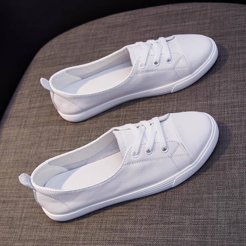 

Универсальные маленькие белые туфли женские туфли весна и осень новые белые спортивные и повседневные модные плоские кожаные 34 белый