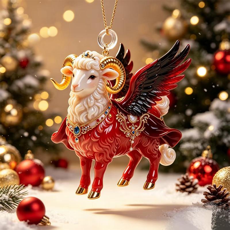 Cute Flat Acrylic Christmas Sheep Ornament Hanging Lamb Pendant for Xmas Tree Office Desk Holiday Party Decor