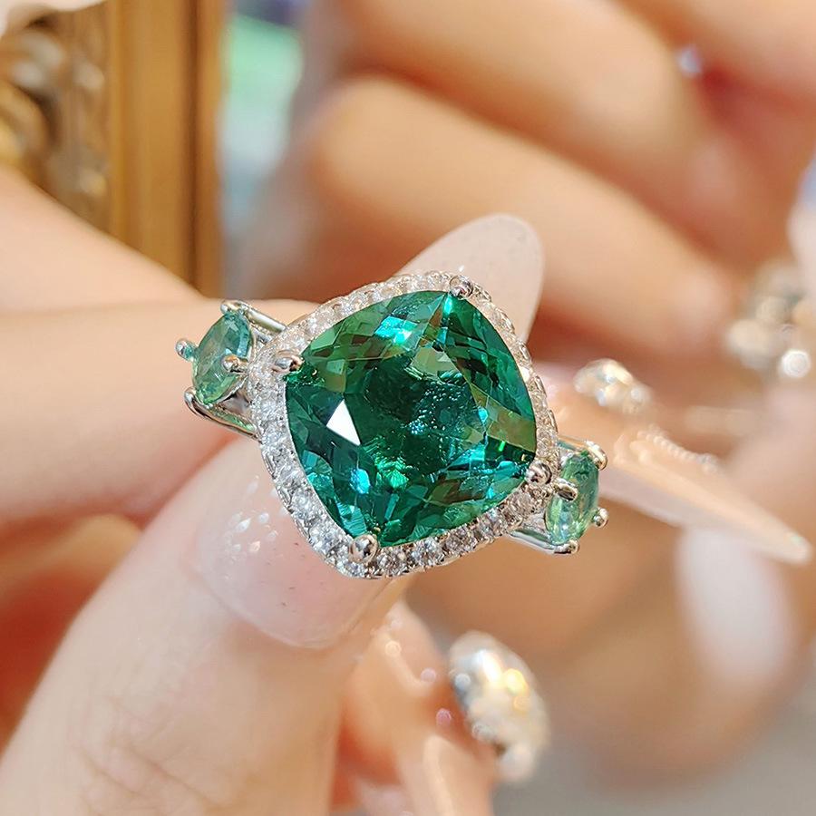 Simulation Royal Sapphire Pendant Bird'S Nest Fat Square Color Treasure Earrings Paraiba Ring Green Diamond Set Women