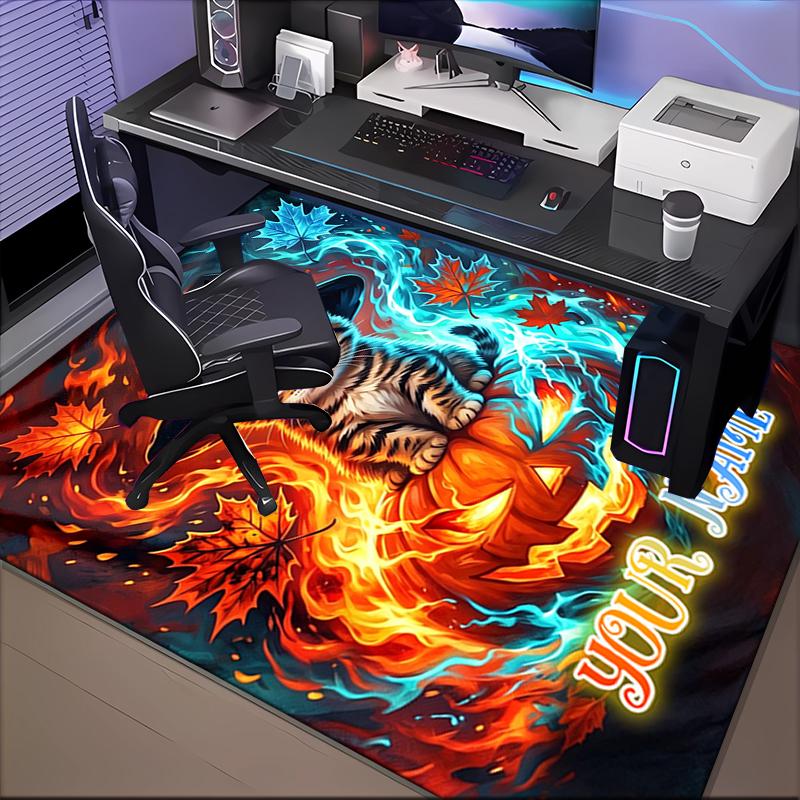 1PC Custom Name "Autumnal Pumpkin Cat Firework" Theme Floor Mat Ideal for Living Room, Game Rooms, Office, Bedroom, Office Floor Mat , Floor Mats for