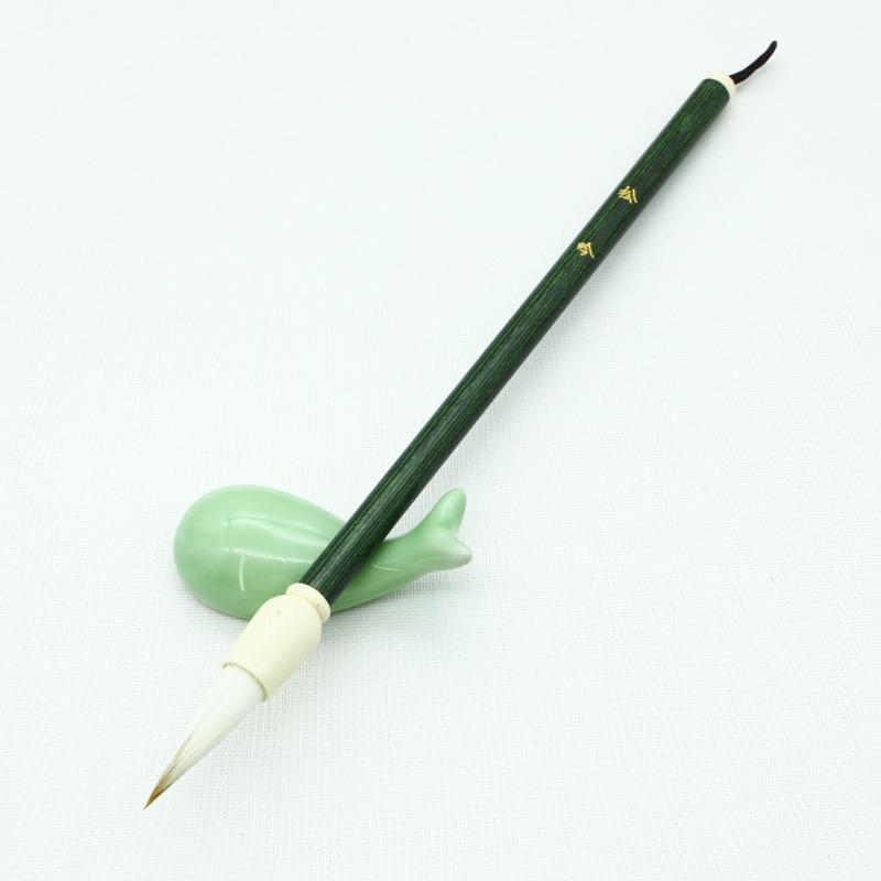 High-grade Green Sandalwood Pen Holder Wolf Sheep and Hair Brush Running Script Regular Script Seal Script Official Script