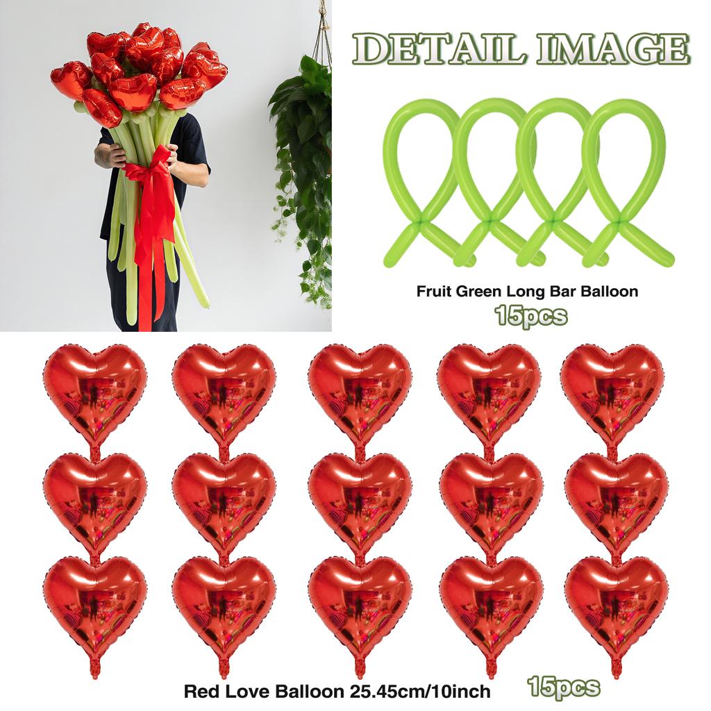 Love Balloon Bouquet Set, Red and Green Latex DIY Long Balloons for Confession Decoration At Birthday Parties