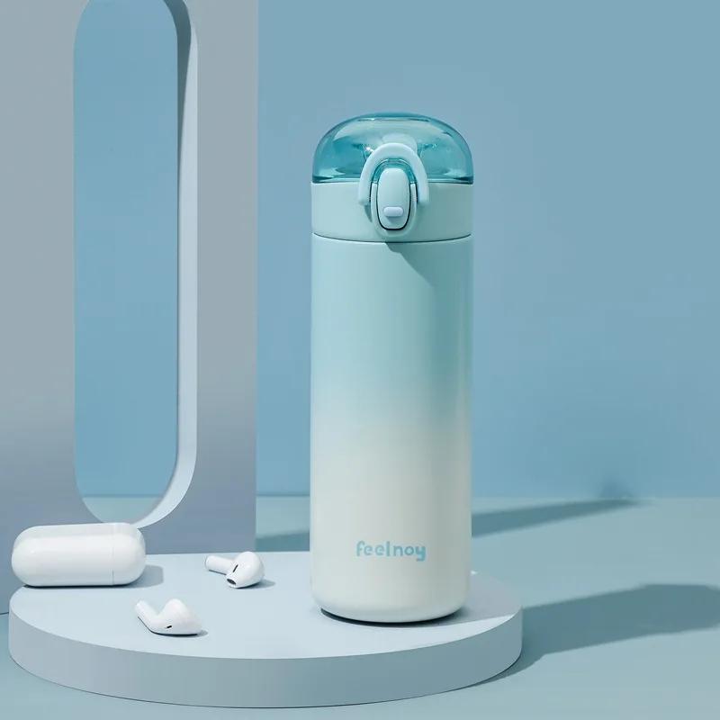 Portable Stainless Steel Thermos with Straw for Students and Girls, Color Changing Vacuum Cup, 350ml