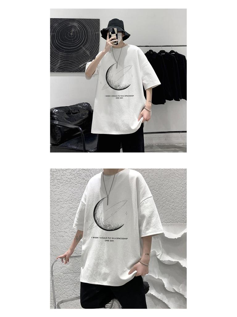 Ανδρικό Καλοκαιρινό T-shirt με Τύπωμα Κοντό Μανίκι - Χαλαρή Εφαρμογή, Στρογγυλή Λαιμόκοψη, Μοντέρνο Σχέδιο