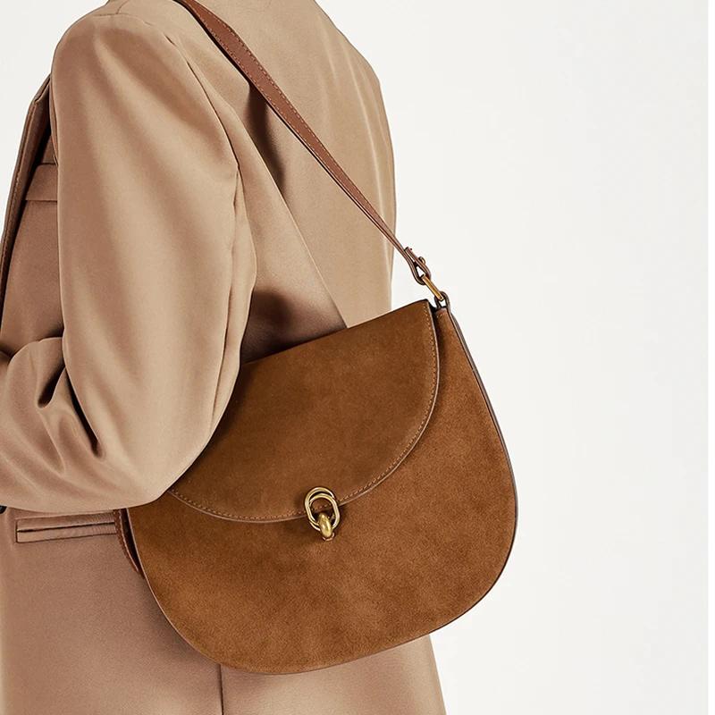 New Women's cowhide Genuine leather Crossbody Bag Fashiable large capacity Shoulder Shell Handbag Lady suede Underarm bag
