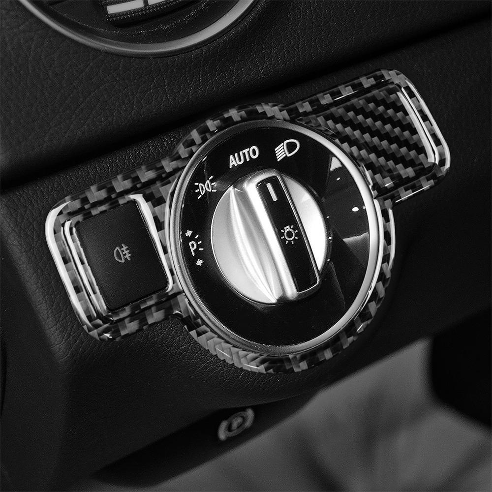 For Benz A B C E G CLA GLA GLE GLK Class Headlight Switch Cover Carbon Fiber Sticker Trim Car Interior Upgrade Automotive Parts