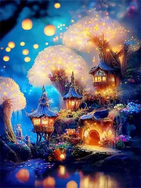 5D DIY Diamond pictură casă în copac complet pătrat rotund broderie mozaic peisaj fantezie lucrat manual acasă decor