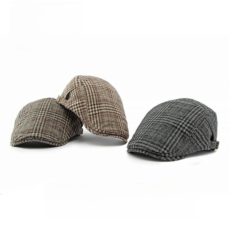 Unisex Plaid Flat Cap Japanese Retro Tweed Woolen Ivy Cap British Style Gatsby Cabbie Hat Autumn Winter Adjustable