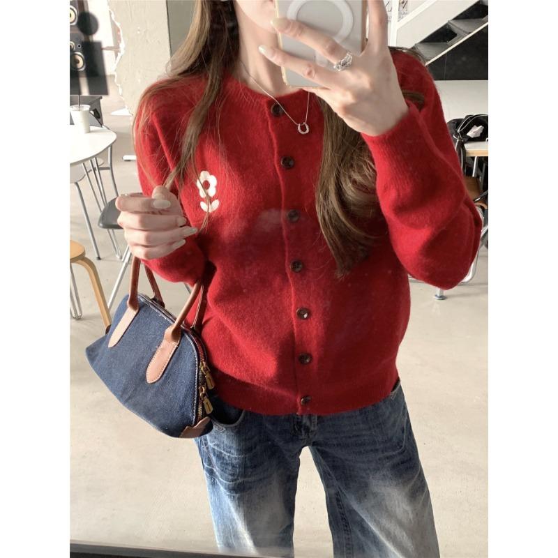 New autumn and winter fashion crew neck sweater women's high-end long-sleeved jacket embroidered knitted cardigan women's