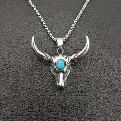 New Popular Punk Retro Accessory Turquoise Bull Pendant Necklace