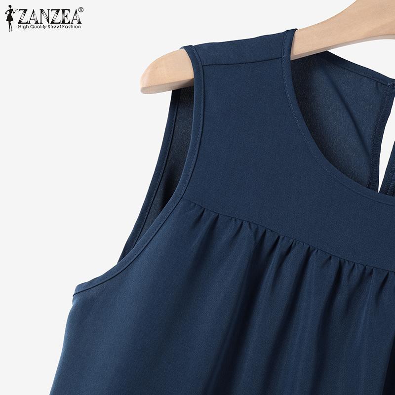 ZANZEA Womens Round Neck Sleeveless Casual Long Tank Dress