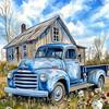 5D Diamond Painting Set - American Retro Blue Truck, Countryside Wooden House Scenery, Handmade Diamond Painting for Living Room Decoration, Bedroom/S