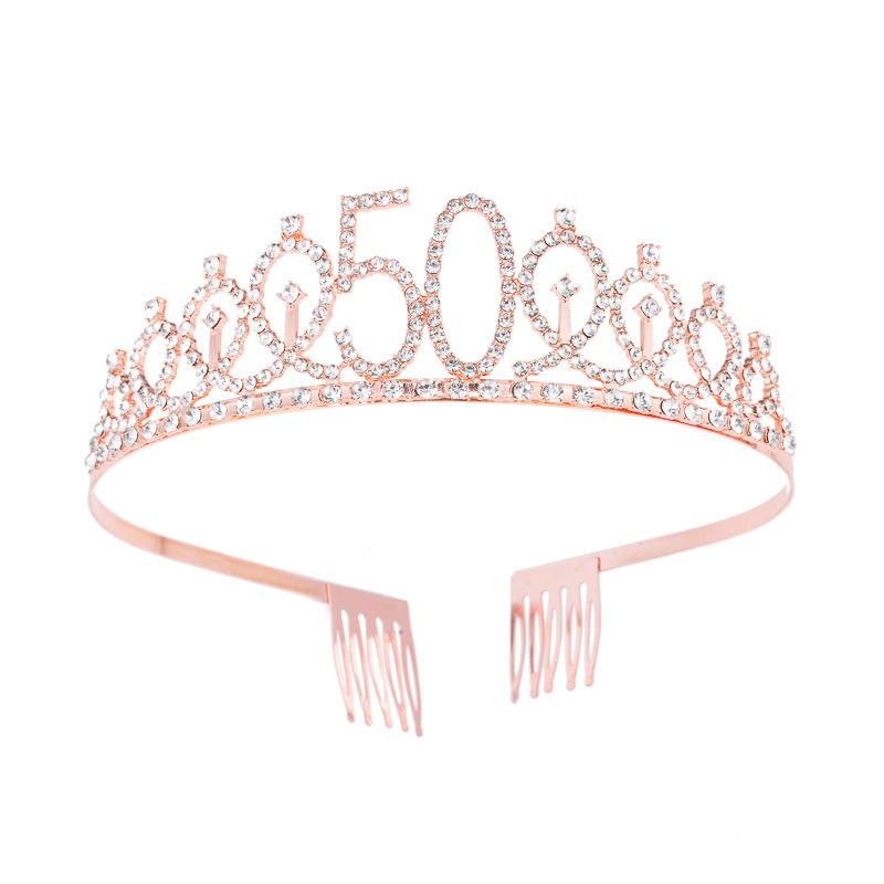 Birthday Party Crown Headband Rhinestone Crown Hair Accessories First Year Number Birthday Cake Ornaments Alloy Headband