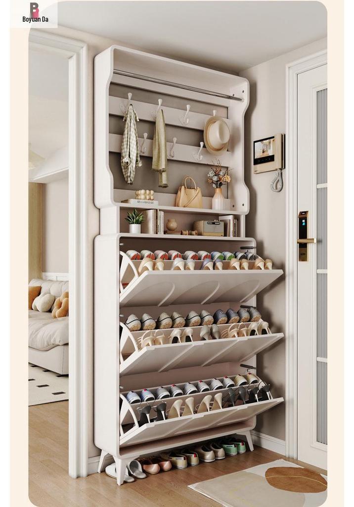 Ultra-Thin Flip-Top Shoe Cabinet & Coat Rack for Entryway Hallway Storage