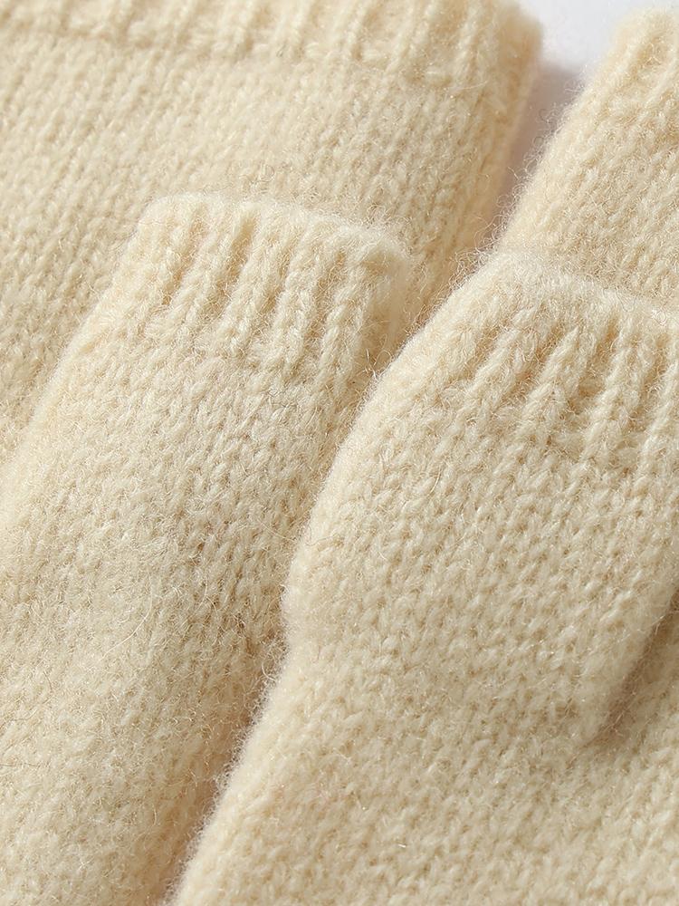 Pure Wool Knit Mittens Autumn Winter Fingerless Gloves Cable Seamless Comfy Warm 100 Wool Thumb Hole Mitts Unisex