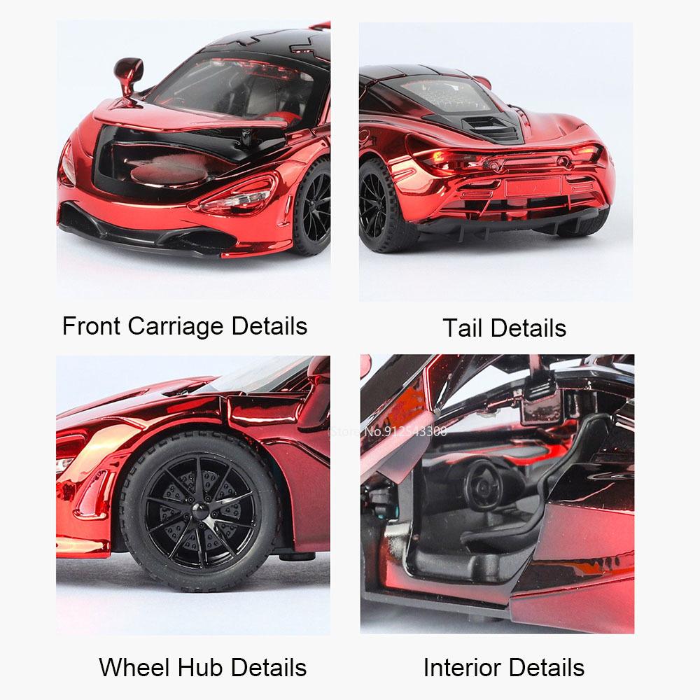 1:32 Scale 720S 765LT Toy Car Model Pull Back Sound Light Lift Tail Wing Vehicle Metal Diecast Models Supercar Gifts for Kids