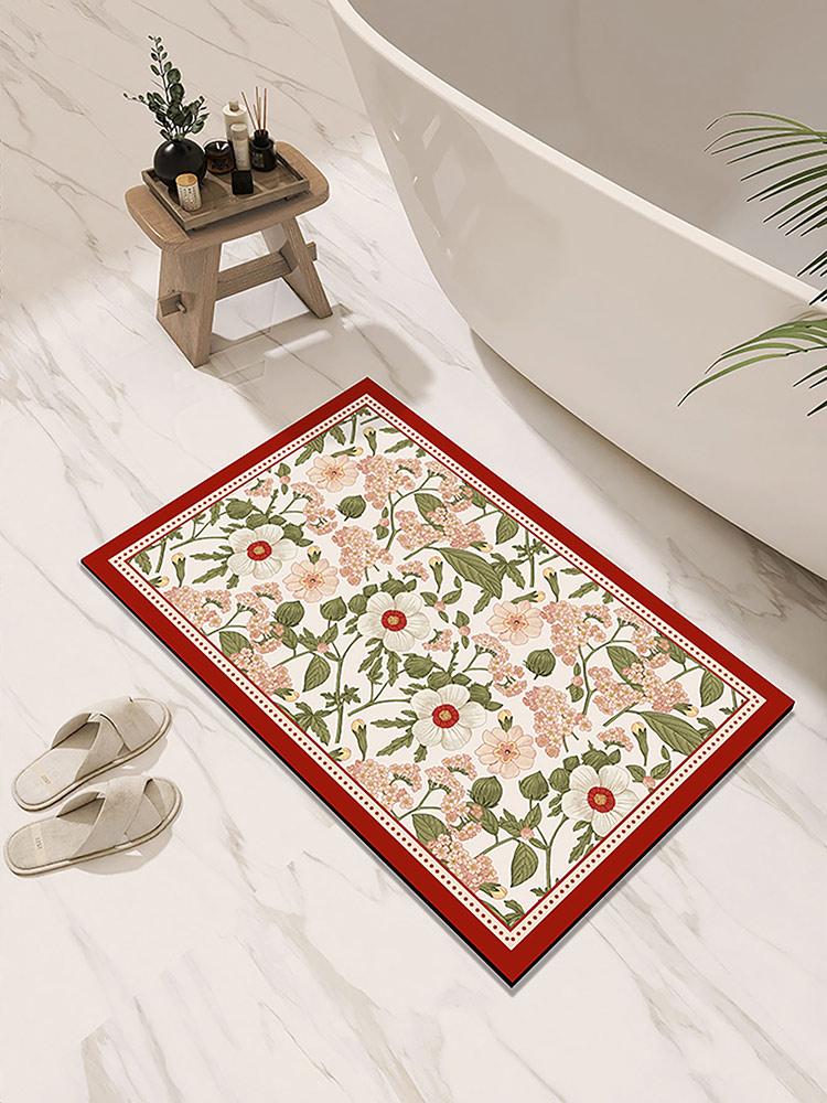 Floral Bath Mat Bathroom Floor Mats Absorbent Quick Dry Bathtub Side Carpet Non-Slip Shower Toilet Foot Rug Washable