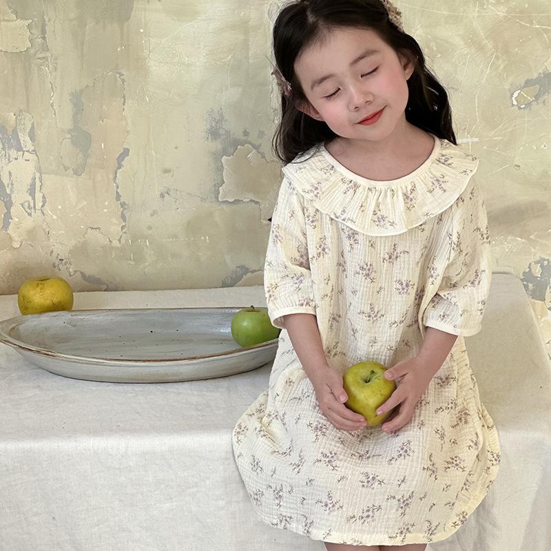 Girls Princess Style Thin 100 Percent Cotton Nightdress Kids Summer Sleepwear Home Clothing