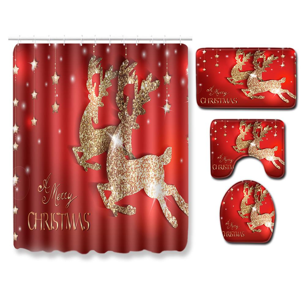Christmas Shower Curtain Toilet Four-Piece Floor Mat Bathroom Absorbent Non-Slip Door Mat Carpet Bathroom Absorbent Foot Mat