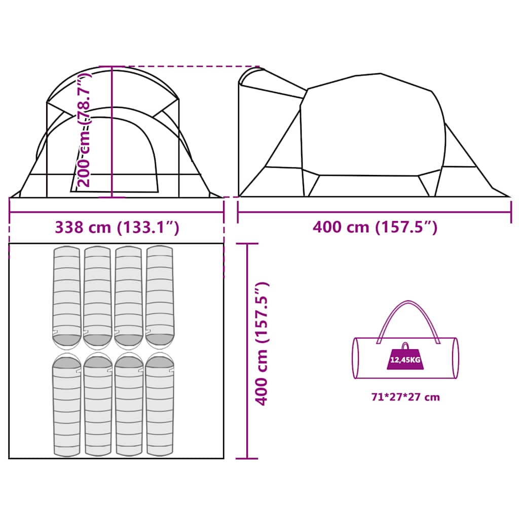 Tunnel Family Tent for 8 Persons Green Waterproof