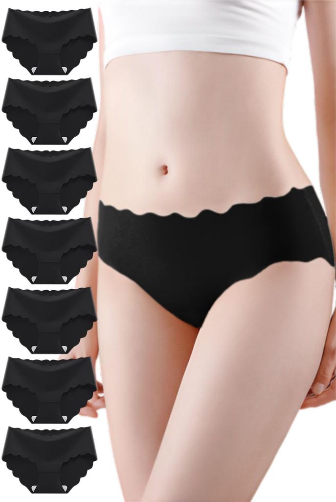 Ricobello Seamless Underwear Black Panties, Women's Set, (7 Black, Large)