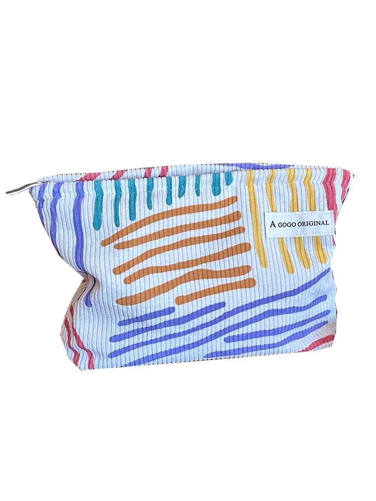 Niche Corduroy Color Block Striped Makeup & Skincare Toiletry Travel Bag