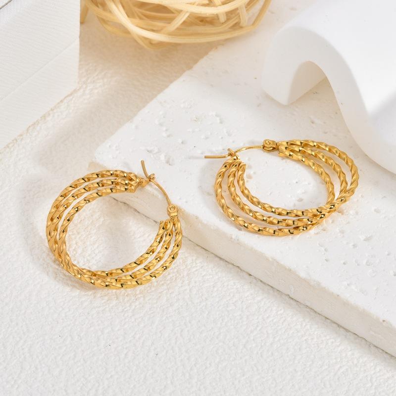 Gold Stainless Steel Earrings Light Luxury Premium Exaggerated Plain Ring Earrings