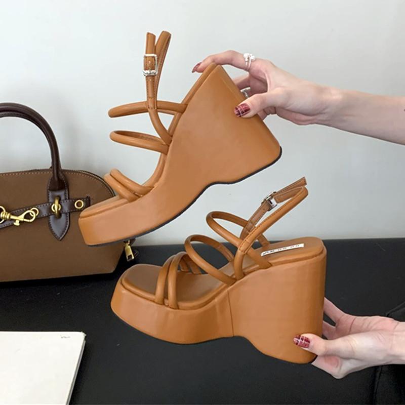Fashion High Quality Wedge Chunky Platform Sandals Women Sexy Ankle Strap Buckle Roman Sandals Summer Beach Shoes Sandalias De Mujer